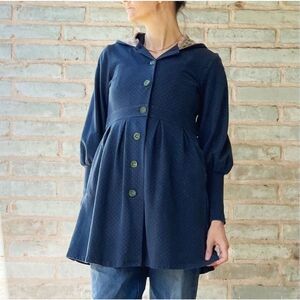MATILDA JANE You & Me Jacket Large Blue Beatrice Willow Hooded Tunic Polka Dots